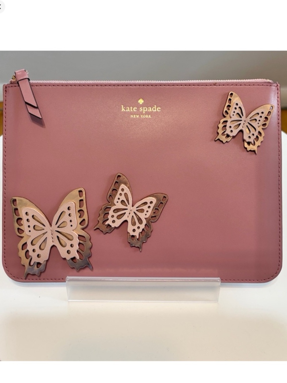 Kate Spade NWT Gia All the Buzz Clutch Butterfly Applique Dusty Peony MSRP $149